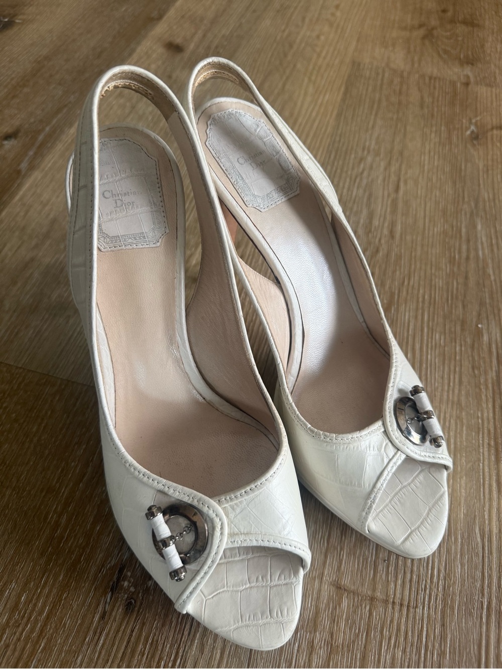 Dior off white Slingback Peep-Toe Heels